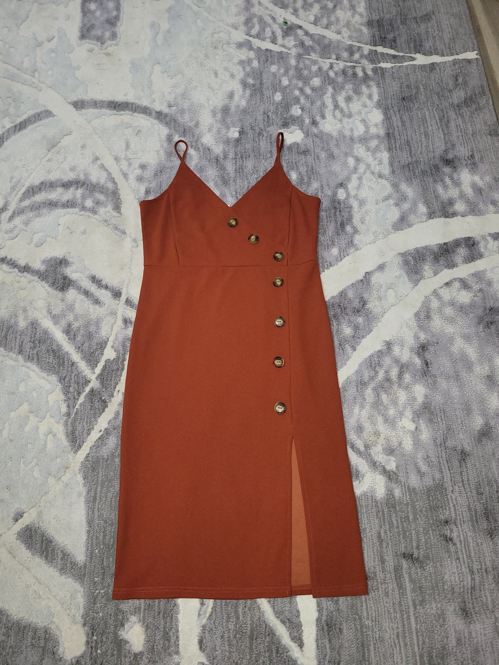 Streetwear Society Rust Button-Front Midi Dress